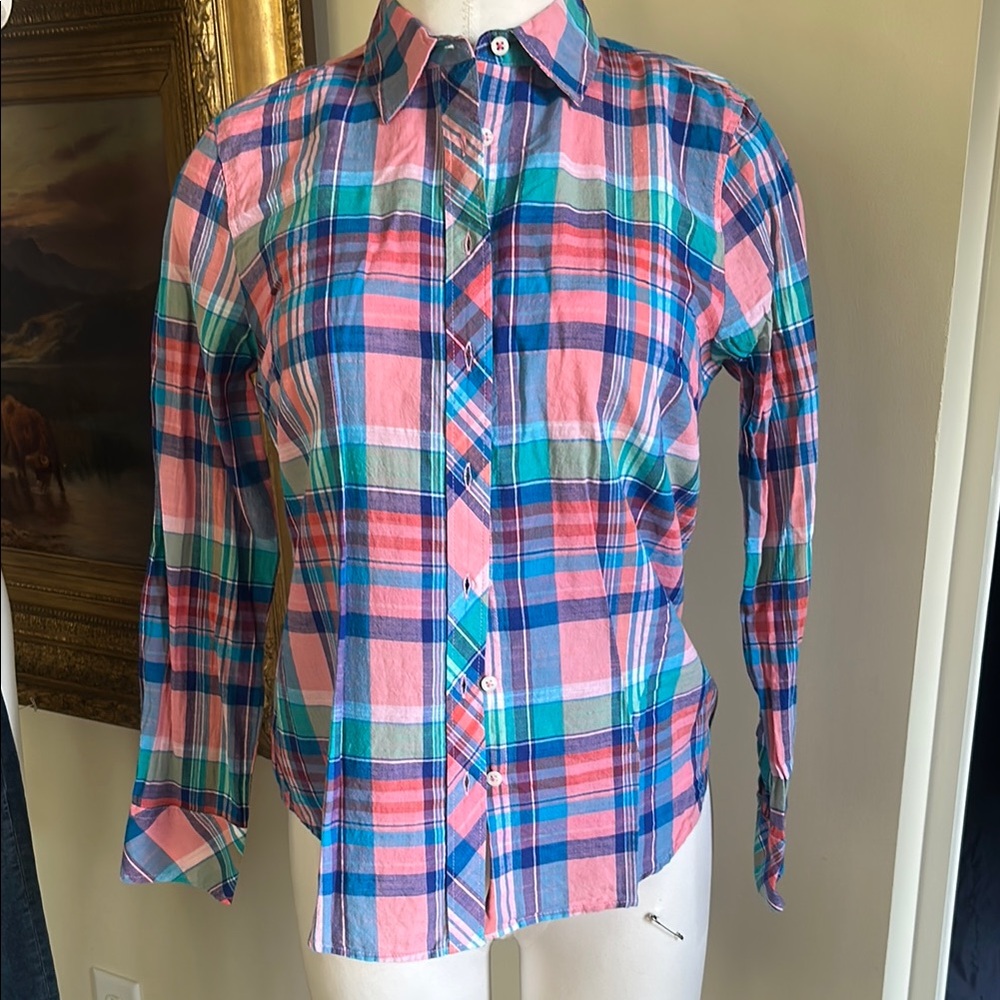 Talbots Sz SP Women’s Pink Blue Button Down Cotton Shirt EUC